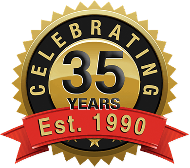 Celebrating 35 years - Established 1990 badge