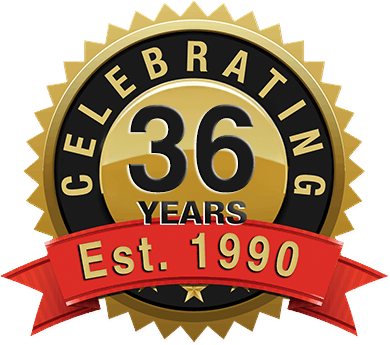 Celebrating 35 years - Established 1990 badge